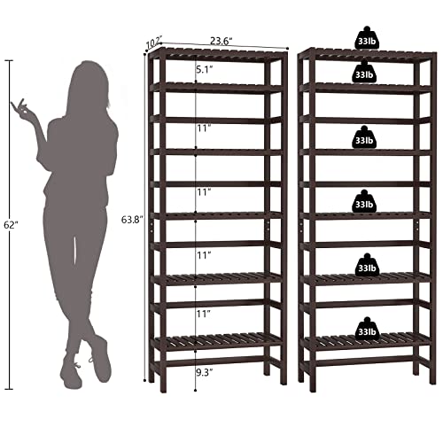 Homykic Bamboo Bookshelf, 6-Tier Adjustable 63.4” Tall Bookcase Book Shelf Organizer Free Standing Storage Shelving Unit For Living Room, Bathroom, Kitchen, Bedroom, Rust Resistance, Espresso #TOP2