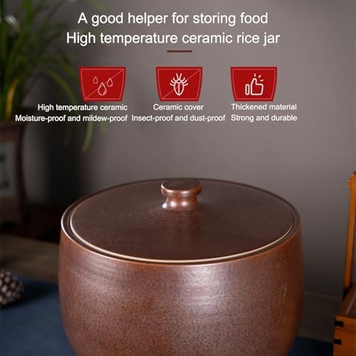 Large Ceramic Rice Storage Container with Lid - Versatile Grain Dispenser Food Storage Jar, Ideal for Rice, Flour, Pet Food, Kitchen Organization & Pantry Essentials