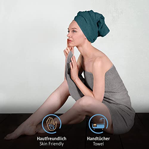 Foto von Komfortec 8er Handtuch Set aus 100% Baumwolle, 4 Badetücher 70x140 und 4 Handtücher 50x100 cm, Frottee, Weich, Towel, Groß, Anthraizt Grau/Petrol