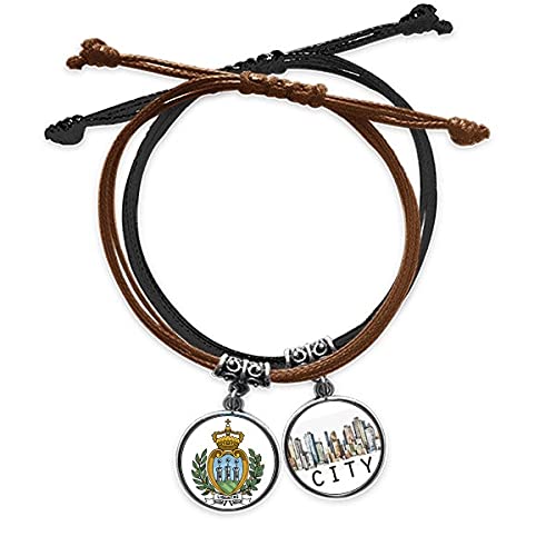 Bracelet saint-marin tressé main en cuir véritable et emblème national élégant