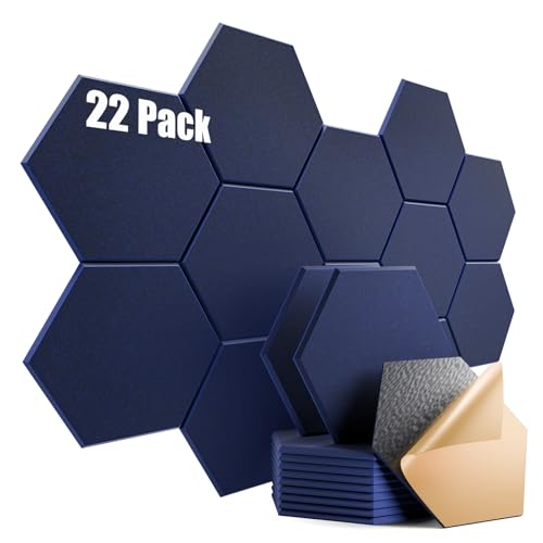 Image of 22 Pack Self-Adhesive Acoustic Panels 12 inch X 10 inch X 0.4 inch - Sound Proof Foam Panels with High Density, Stylish Hexagonal Design, Flame Resistant, Absorb Noise and Eliminate Echoes(Dark Blue)