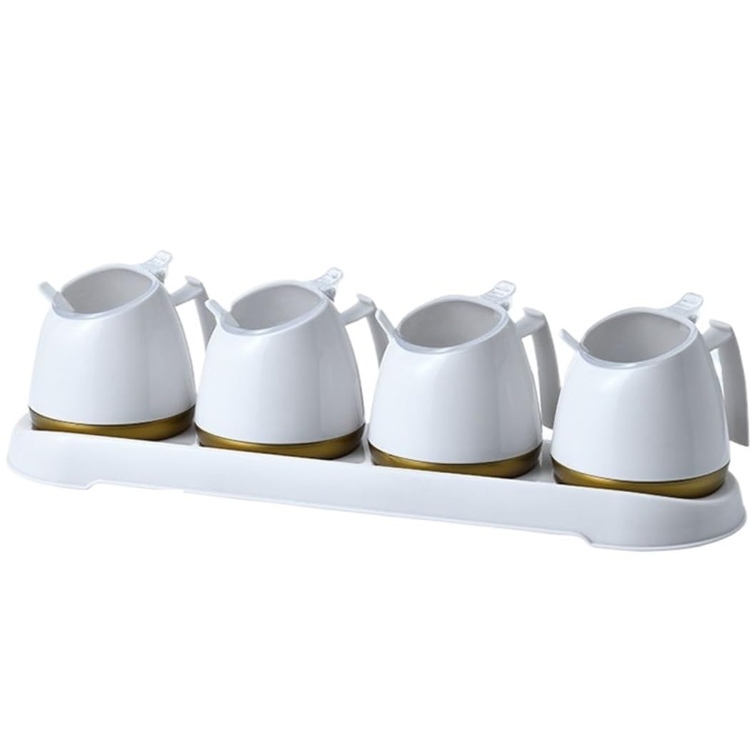 BCJMKDX Fermenter. Seasoning Jar Set Salt Sauce Cruet Condiment Dispenser Spice Rack Condiment Bottle Seasoning Canister Set(White,4Pieces)