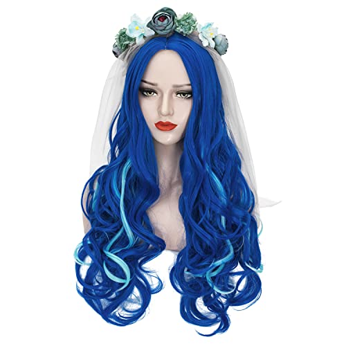 Probeauty Blue Wig With Flower Crown