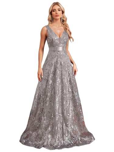 Sleeveless Glitter Sequined Womens Long Formal Gown Aline Prom Dress for Anchorwoman Floor Length Evening Dress