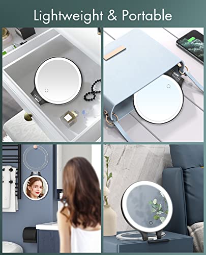 Fascinate Magnifying Mirror 10X 1X Double Sided Magnification Makeup Vanity Mirror Rechargeable Lighted Mirror With 3 Color Setting Adjustable Rotation Led Vanity Desk Mirror Black #TOP7