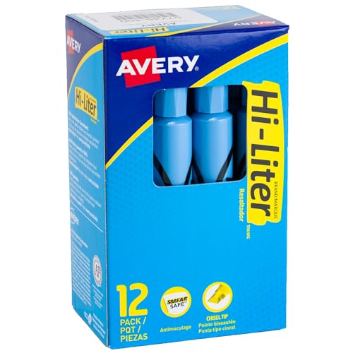 AVERY Hi-Liter Desk-Style Highlighters, Smear Safe Ink, Chisel Tip, 12 Light Blue Highlighters (07746)
