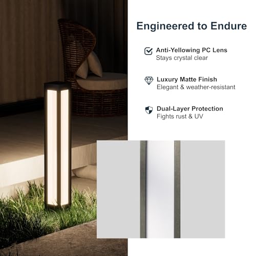 SkyGlow 32" Bollard Light, 12V/120V Aluminum LED IP65 Waterproof Outdoor Modern Landscape Path Lights, 3000K Curb Appeal for Garden Pathway Lawn Patio Courtyard Driveway Commercial by SkyGlow - Used condition - Image 5