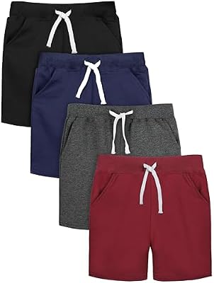 Resinta 4-Pack Toddler Boy Shorts – Soft Cotton Casual Shorts with Elastic Waist, Drawstring & Pocke...