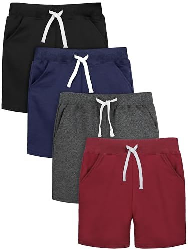 Resinta 4 Pack Toddler Boy Shorts Boys Cotton Shorts Soft Casual Elastic Waist with Pockets Drawstring Kids Summer Clothes
