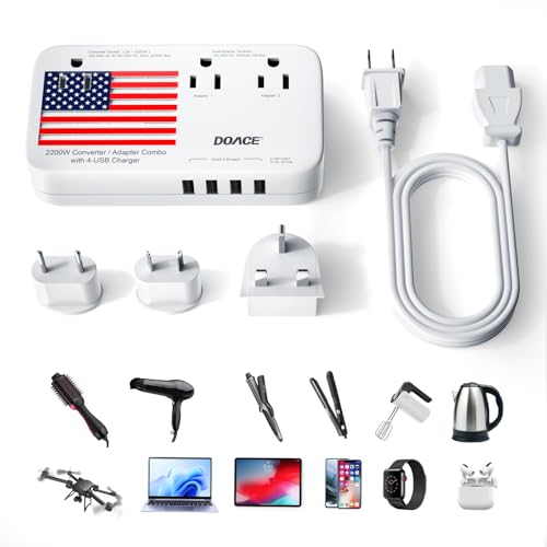 Upgraded 2200W Voltage Converter US to Europe, 220V to 110V Converter for European Travel for Hair Dryer Straightener Curling Iron, 2300W Power Adapter with USB for Laptop Tablet Camera Cell Phone