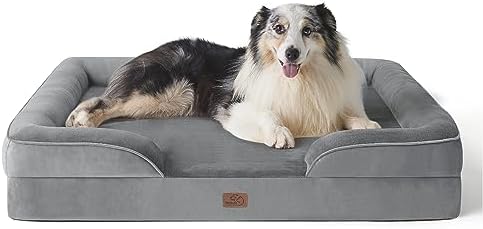 BEDSURE orthopädisches Hundebett ergonomisches Hundesofa, 106x80cm, grau | Hundekorb grosse Hunde mit eierförmiger Kistenschaum, wasserdichtem & waschbarem Bezug, rutschfester Unte