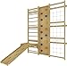 Avenlur Walnut 9-in-1 Swedish Ladder Wall Gym Set - 78.8 Inches - Trapeze Swing, Rope Ladder, Rock Wall, Rope Wall, Rock Ramp Climber, Slide, Pull-up Bar, Ladder and Swing