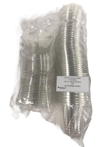 emballage garrigou 50 Pot à dessert 270 ml + couvercle séparé, recyclée, transparent, dessert, smoothie, fruits coupés, tiramisu, préparations sucrées, idéal vente à emporter, restauration rapide – vue 2