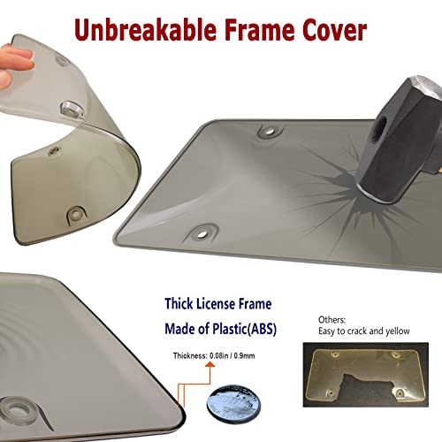 Bggtmo License Plate Covers Frames 2 Set, Tinted Smoked Bubble Front And Rear Plate Protectors- Black Plastic Car Tag Holder & Unbreakable Novelty Shield With Screws Caps #TOP3