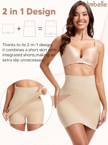SLIMBELLE Half Slip Shorts for Women Under Dresses Tummy Control Slip Dress With Built In Anti Chafing Boyshorts Panties3