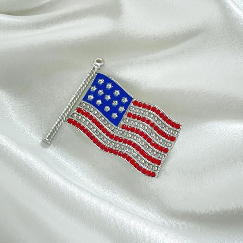 Image of USA Flag Lapel Pin Cute Rhinestone Painting Oil Enamel Brooch Crystal Flagpole Bag Clothes Fashion Jewelry American Flag Badge