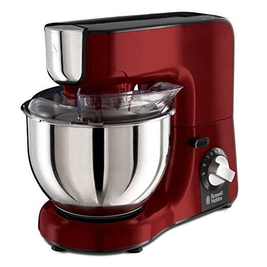 Russell Hobbs Batidora Amasadora Desire - Batidora Repostería, Velocidad Regulable, 1000 W, Varilla Batidora, Gancho para Amasar, Jarra Batidora de Cristal 1,5L, Tapa Antisalpicaduras, Rojo - 23480-56