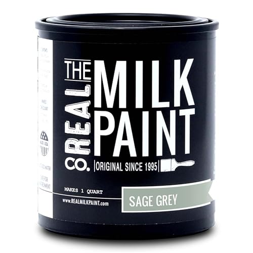 Real Milk Paint, Wood Paint for Furniture, Matte Paint for Cabinets, Walls, Brick, and Stone, Water Based Organic, No VOC, Sage Grey, 1 Quart