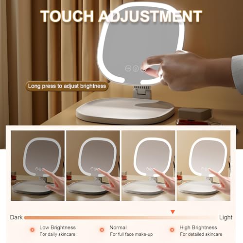 Espejo de maquillaje de viaje recargable con luz LED ajustable y diseño plegable blanco 6
