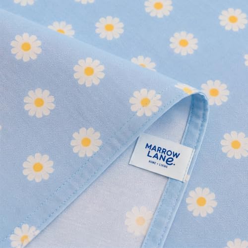 Image of Marrow Lane 300 TC Soft Air Cotton Double Bedsheet | Daisy Meadow | Flatsheet with 2 Pillow Covers | Ditsy Daisy Floral Print (228.6 x 254 cm, Blue & White)