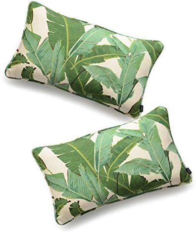 Hofdeco Decorative Lumbar Pillow Cover ONLY Premium Cotton Linen Tropical Leaf Tropical Banana Leaf 12"x20" Set of 2