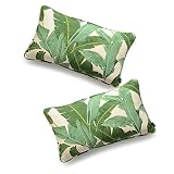 Hofdeco Decorative Lumbar Pillow Cover ONLY Premium Cotton Linen Tropical Leaf Tropical Banana Leaf