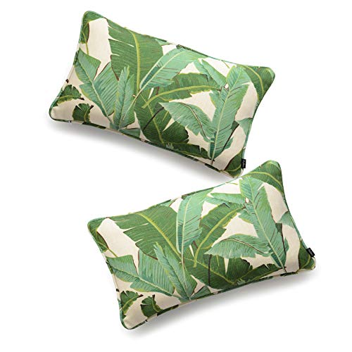 Hofdeco Decorative Lumbar Pillow Cover Only Premium Cotton Linen Tropical Leaf Tropical Banana Leaf 12"X20" Set Of 2 #TOP28