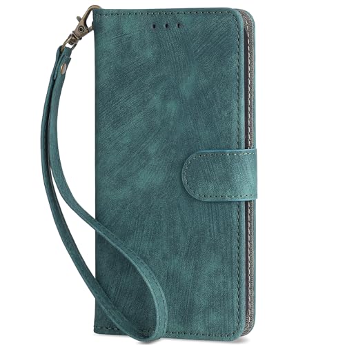 LMFULM® Hülle für Umidigi A13 / A13s / A3 Pro (6,7 Zoll) PU Lederhülle Retro Gefrostet Magnetverschluss Handytasche Anti-Diebstahl-Bürste Brieftasche Stand Ledertasche Grün