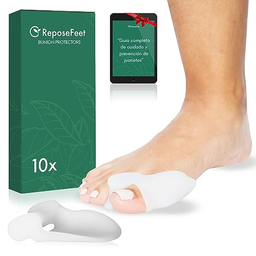 ReposeFeet [10x] (5 pares) Protector de Juanetes de Silicona - Corrector de Juanetes Mujer - Juanetes Corrector Nocturno y Dia - Juanetes Corrector Alivio Dolor -Protector Separador Dedos Pie (Blanco)
