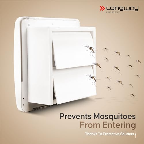 Image of LONGWAY Ventura 8 Inch 200 mm Energy Efficient Exhaust Fan | High Speed Powerful Motor | Noiseless Operation with Anti Dust Shutters |Suitable for Bathroom, Kitchen, Office | 2 Years Warranty (White)