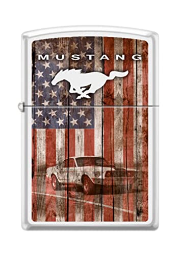Encendedor Zippo Ford Mustang USA Blanco Mate Antiviento miniatura 1