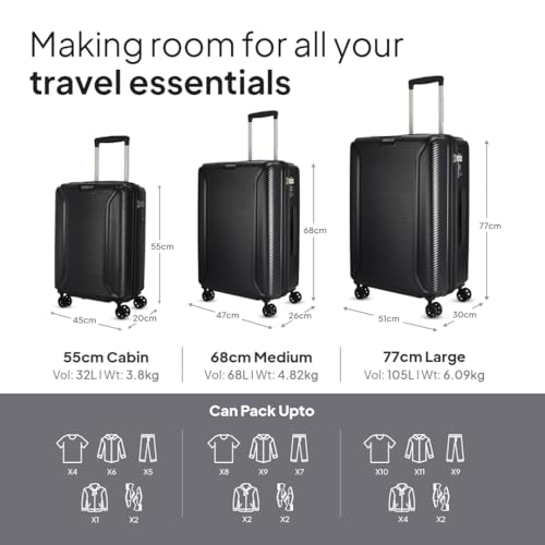 Image of American Tourister Robotech | Medium Size Check-in Trolley Bag (67 cm) | 360 8 Wheel Travel Luggage | Hard Case Polycarbonate (PC) Suitcase | Recessed TSA Lock | Black