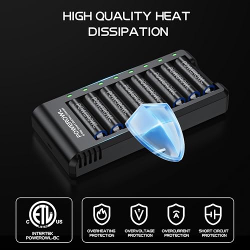 POWEROWL 8 Bay AA AAA Battery Charger, USB High-Speed Charging, Independent Slot, for Ni-MH Rechargeable Batteries, No Adapter by POWEROWL - Image 7