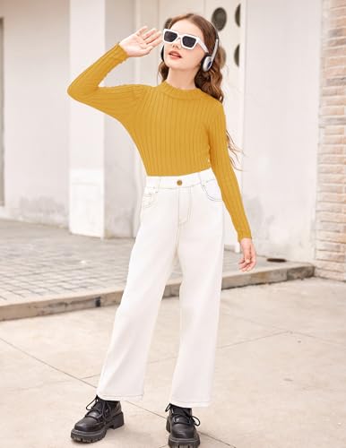 Image of Arshiner Girls Half Turtleneck Long Sleeve Knit Slim Sweater Pullover Tops