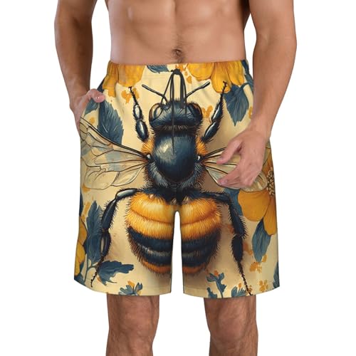 Men's Swim Trunks Beach Board Shorts Swimwear Bathing Suits - Cartoon Bee Patterns Retro