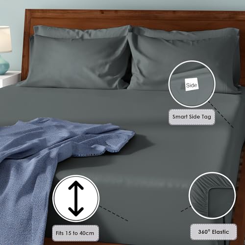 Pizuna Luxury Cotton European Single Fitted Sheet Dark Grey - Image 3