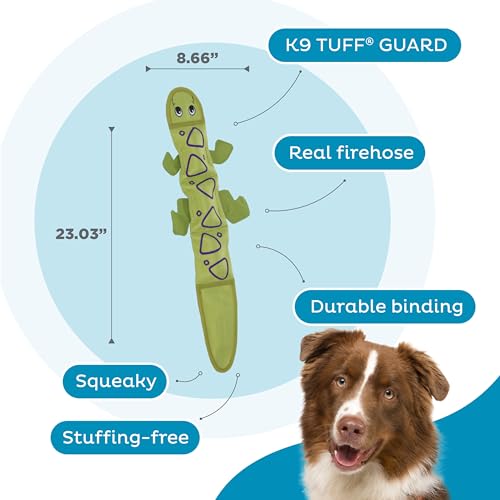 Kyjen 30012 Outward Hound Fire Biterz Robustes Material, echter Feuerwehrschlauch, Hundespielzeug, 3 Quietschelemente, Größe L, grün