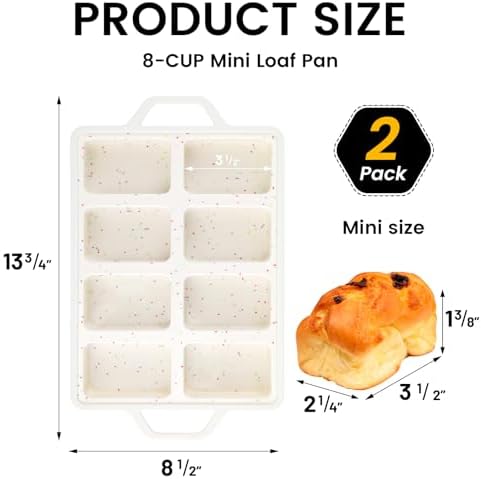 Vinino Silicone Mini Loaf Pans with Metal Reinforced Frame-2 Pack, Non-stick Silicone Bread Pan for Baking 8-Cavity, Tiny Banana Bread Set, Dishwasher Safe Brownie Pan-Cream - Thumbnail 3