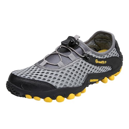 Aqua Shoes - Zapatillas deportivas de malla, zapatos de buceo al aire libre, senderismo, zapatillas deportivas informales, para caminar, playa, natación, senderismo, tenis ligeros para fitness, gris