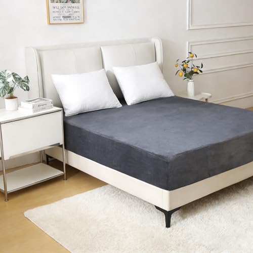Nokolulu Drap-housse en molleton en velours uniquement – Drap-housse en flanelle ultra douce – Drap-housse en peluche à poils longs – Poche profonde de 45,7 cm (gris foncé, lit simple/simple 99,1 x
