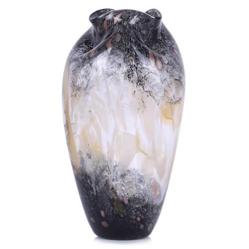 11.8in H Abstract Bubble Glass Vase Unique Wide Mouth Smoked
