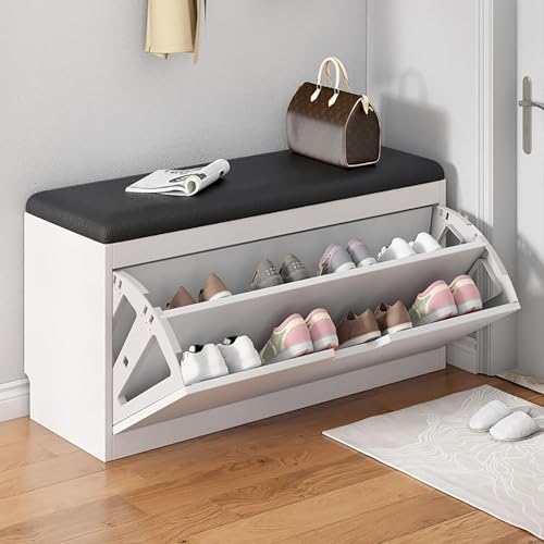 Organizador de Banco de Zapatos con Almacenamiento de Zapatos, Banco de Entrada con Tapa elevable con cojín extraíble, Zapatero de Madera con cajón de Almacenamiento para dormitori