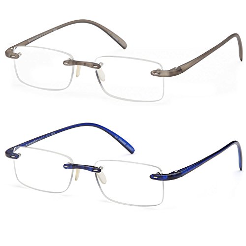 GAMMA RAY 2 Pairs Lightweight Rimless Flex Readers Reading Glasses - 1.50x