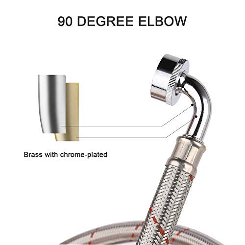 Stainless Steel Washing Machine Hoses 6ft, Burst Proof Hot and Cold Inlet Washer Hose with 90 Degree Elbow (2Pack) - Thumbnail 3