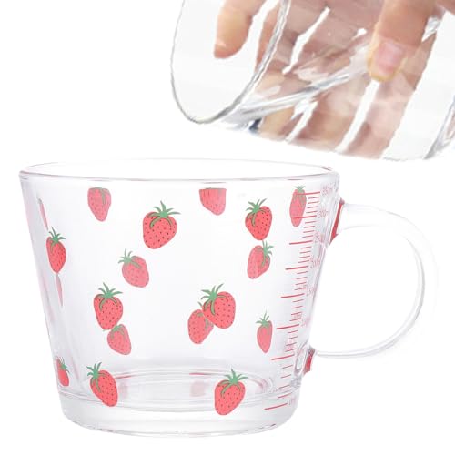 Amosfun Gobelet Verre Avec Échelle Pour Eau Froide Tasse à Motif Fraise Verre Exquis Avec Large Ouverture