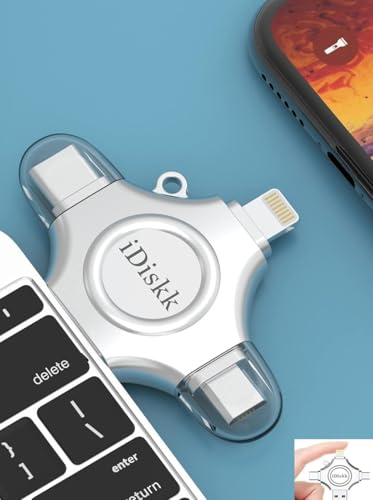 Image of iDiskk 64GB MFi 4-in-1 Photo Stick for iPhone iPad Android Mac Windows | 4-in-1 Lightning /USB-C /USB-A /Micro USB Flash Drive, MFi Certified, USB 3.0 High Speed, Free iDiskk App for phone /iPad