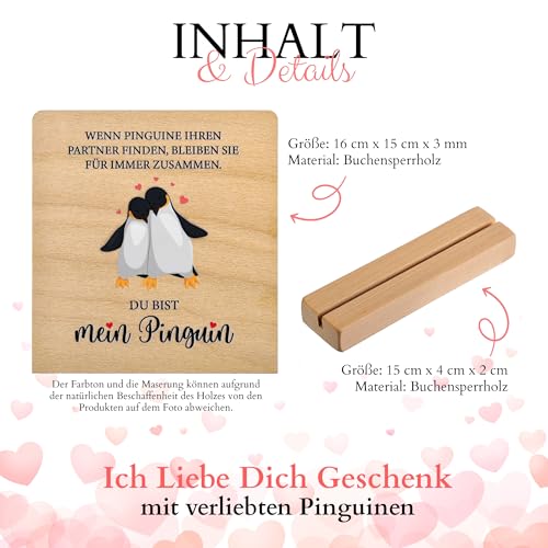ZUKLA Cadeau « Ich liebe Dich » pour homme et femme - En bois - Cadeau de pingouin - Anniversaire de mariage, anniversaire, Noël - Cadeau d'amour pour partenaire – vue 2