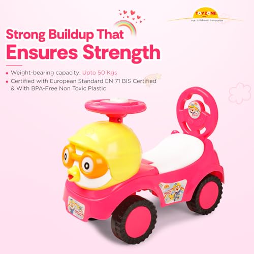 Image of Toy Zone Duck Pilot Baby Ride On Car for Kids, Toddlers Push Ride Baby Kids Car with Backrest, Push Ride On Toy with Music, Under Seat Storage, 2 to 5 Years (Dark Pink)