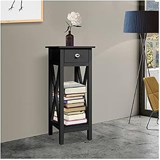 INMOZATA Narrow Bedside Table with Drawer Bedside Cabinet Telephone Table with Bottom Storage Shelf End Table for Living Romm Bedroom Hallway Black (Black)