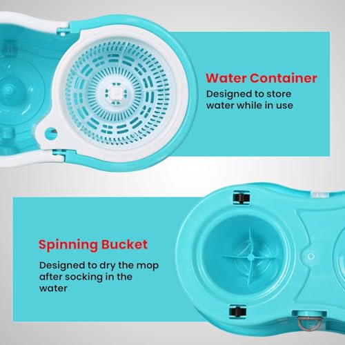 Image of Zureni BM01 Bucket Quick Spin Mop with 2 Microfiber Wet Dry Mophead Floor Cleaning Pocha Extendable Handle Removable Steel Wringer 360 Cleaner Mopping Set (Random Colour)